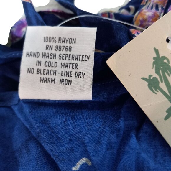 Bali Casuals S Top Vest Butterfly Print Blue Button Down Sleeveless Tie Back - Picture 8 of 8